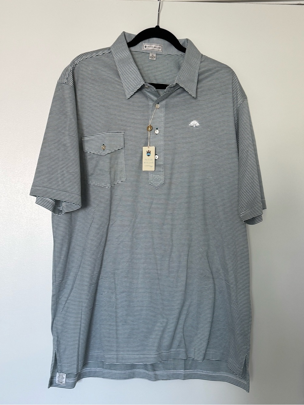 NWT Peter Millar Stripe Polo Shirt White/Juniper Size XL (MF11K05)